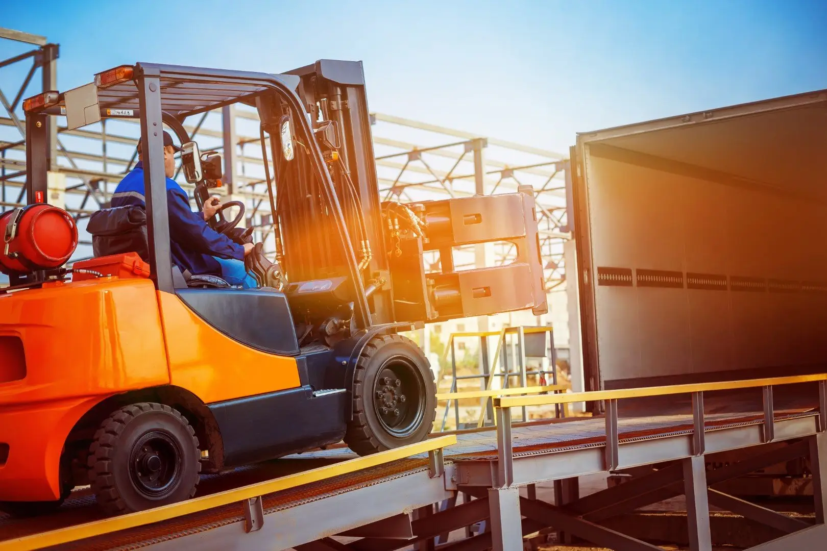 A forklift operator completing practical training
